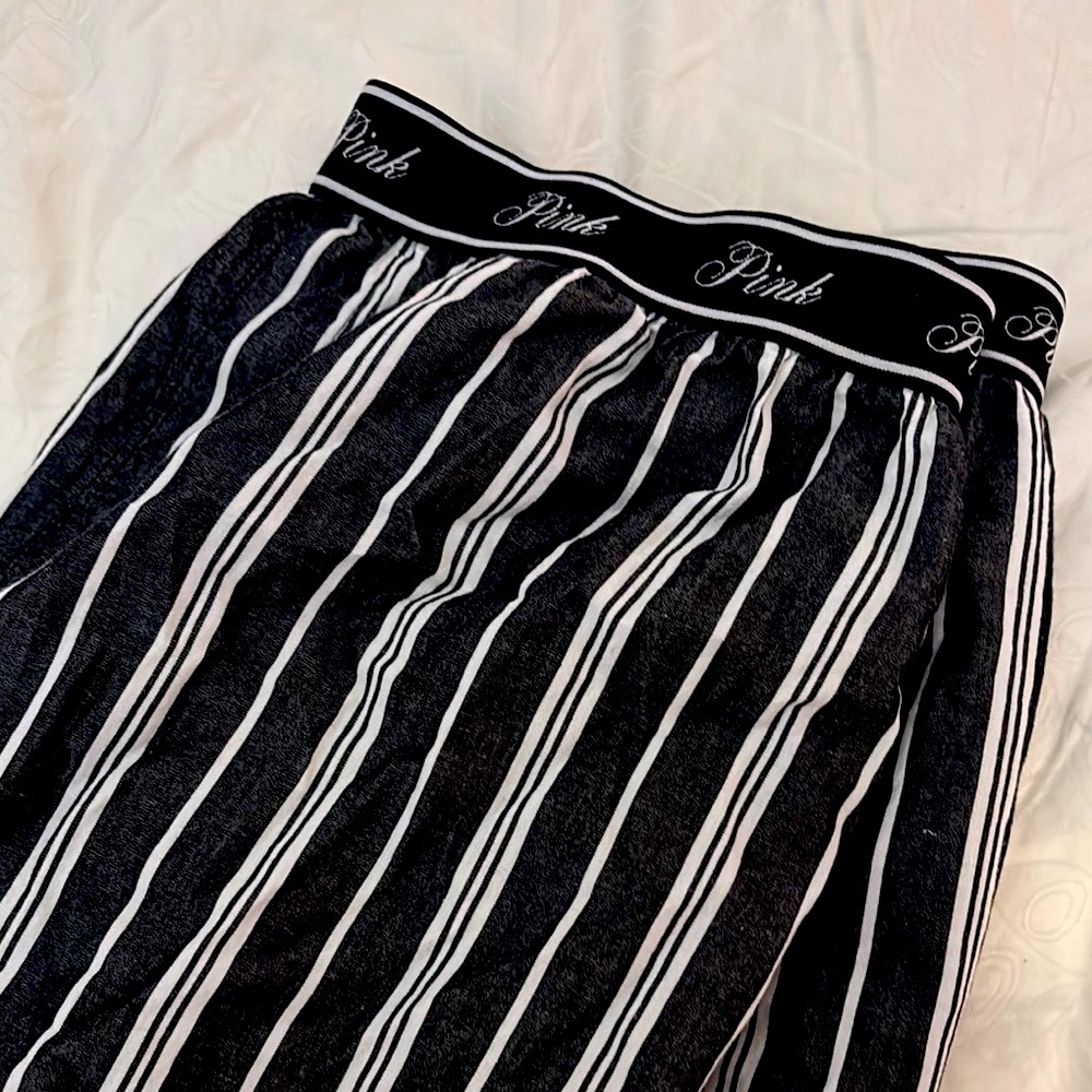 PINK Victoria's Secret Black and White Striped Pajama Pants